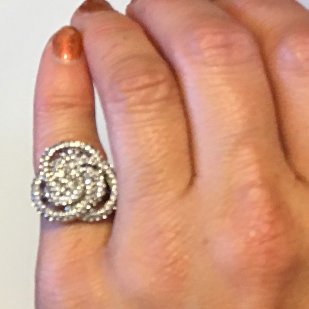Silver Ring Diamond Sparkle, Swirly Design, 925 Sterling, Size 5, New!